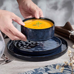 Herogo 24 Pieces Dinnerware Sets for 8, Plates and Bowls Sets for Home Serving, Stoneware Dinning Dishes, Dishwasher & Microwave Safe, Starry Blue