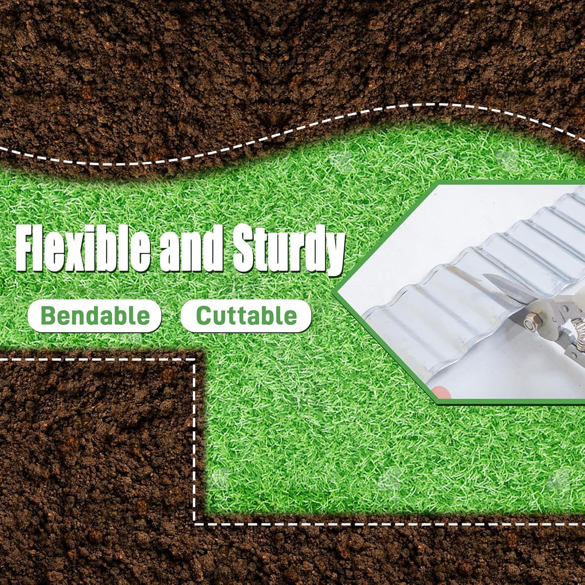 Metal Corrugated Garden Edging, 6" x 50Ft Landscape Edging Border for Garden and Flower Bed, Garden Edging Border for Landscaping, Lawn and Yard, Silvery