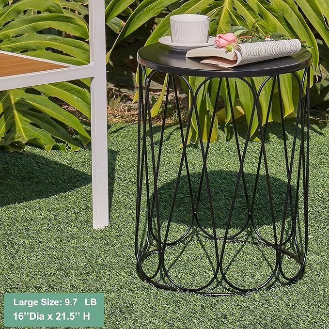 Y&M Set of 3 Stacking Coffee Table for Living Room, Patio Side Table,Indoor End Tables for Bedroom, Outdoor Decorative Garden Stool with Heavy Duty Metal Frame Modern Industrial Decor - Black