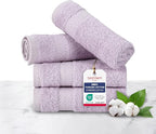TEXTILOM 100% Turkish Cotton 4 Piece Luxury Washcloth Towel Set for Bathroom, Super Soft & Highly Absorbent & Quick Dry for Face and Hand- Lilac