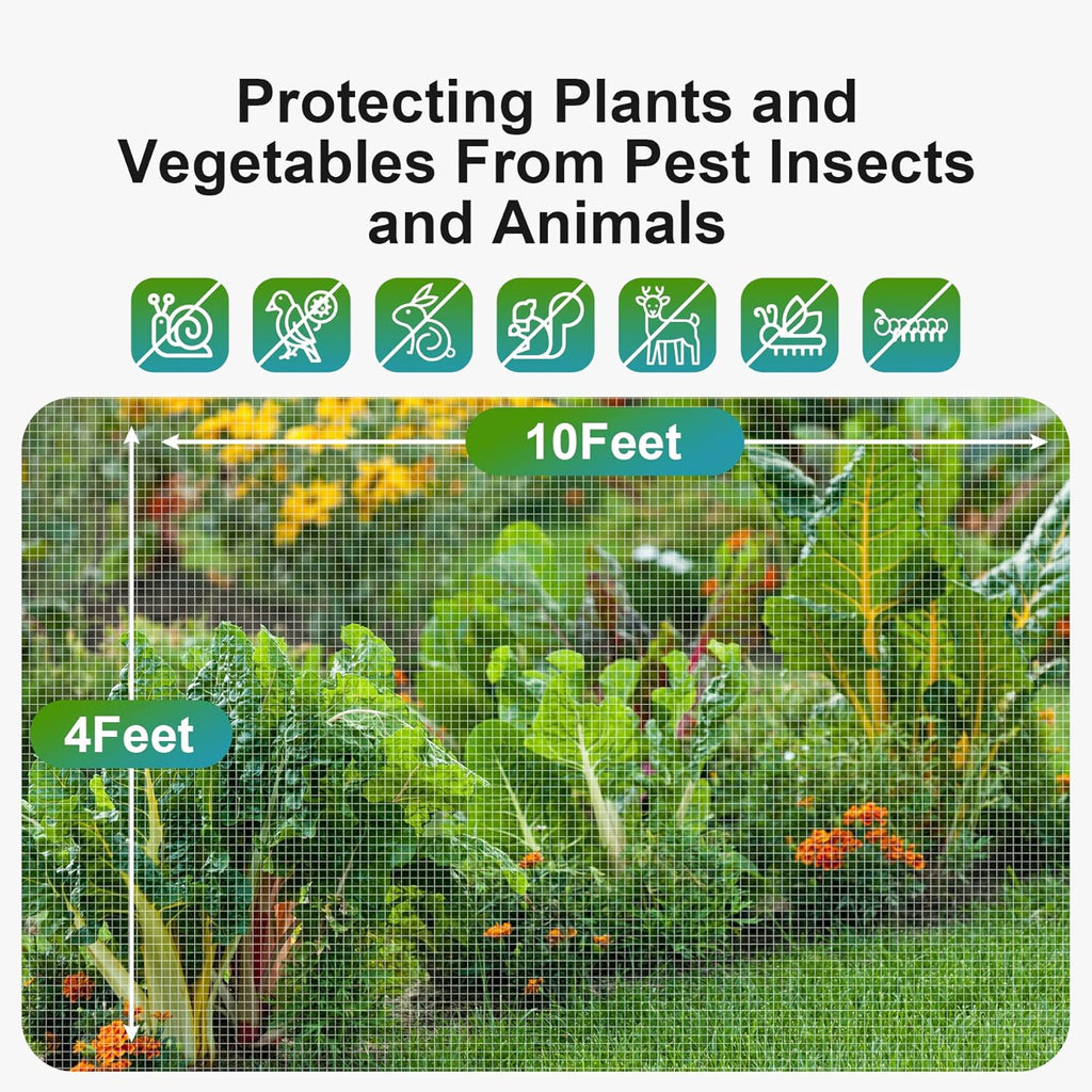 Garden Netting Pest Barrier: 4'x10' Fine Bug Netting for Garden Protection Row Cover Raised Bed Screen Mesh Greenhouse Mosquito Net, Protecting Tree Plants Vegetable Flowers Fruits