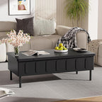 WILLIAMSPACE 43.3" Rectangular Lift-Top Coffee Table with 2 Drawers, Modern Center Table with Foldable Top, Multi-Functional Adjustable Dining Table with Storage Compartment for Living Room, Black