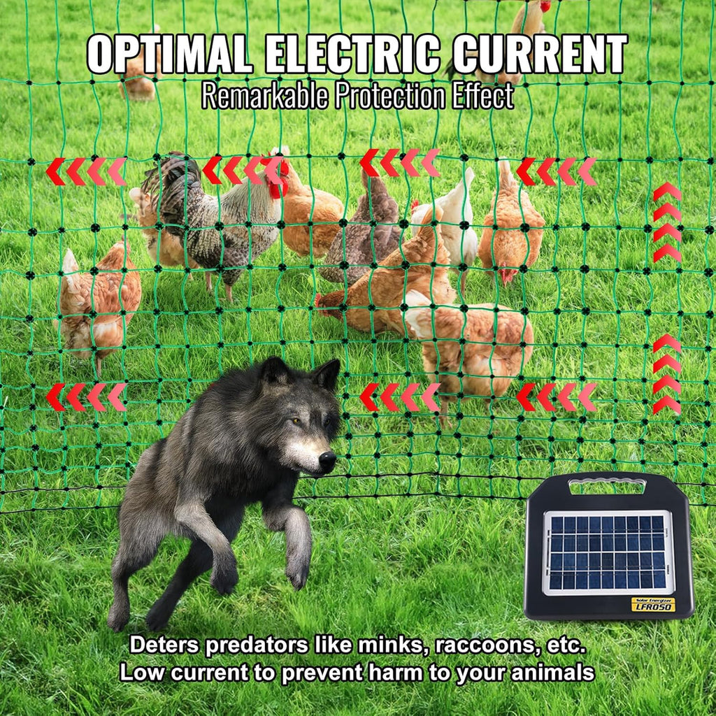 VEVOR Electric Poultry Netting, 48" H x 168' L, PE Net Fencing Kit with Posts & Double-Spiked Stakes, Utility Portable Mesh for Chickens, Ducks, Geese, Rabbits, Used in Backyards, Farms, and Ranches