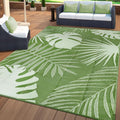 Waterproof Outdoor Rug 8x10 ft, Reversible Plastic Straw Mat with Leaf Pattern, Large Floor Mat for Patio, Camping, Picnic, Backyard RV, Deck, Light Green