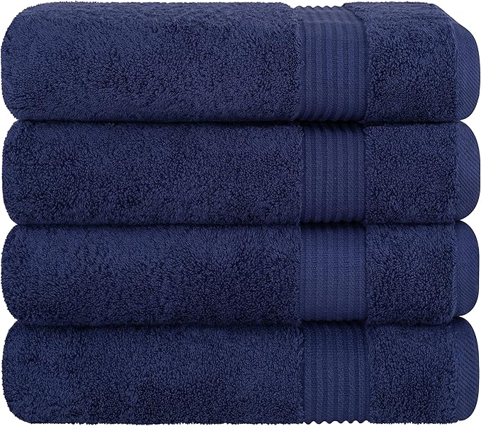 Cotton Paradise 4 Piece Turkish Bath Towels for Bathroom, 100% Cotton Extra Large Soft Plush Towels Bathroom Set, Navy Blue