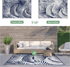 GENIMO Outdoor Rug 5' x 8' Waterproof for Patio Clearance, Reversible Plastic Straw Camping Carpet, Lightweight Mats for Rv, Backyard, Deck, Porch, Picnic, Beach, Balcony, Blue & White