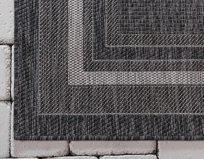 Unique Loom Outdoor Border Collection Area Rug - Soft Border (8' x 11' 4" Rectangle Black/Ivory)