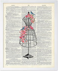Poster Master Dictionary Art Poster - Mannequin Print - Sewing Art - Flower Art - Fashion Art - Gift for Men, Women & Dressmaker - Chic Decor for Living Room, Dorm or Office, 16x20 White Framed
