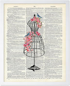 Poster Master Dictionary Art Poster - Mannequin Print - Sewing Art - Flower Art - Fashion Art - Gift for Men, Women & Dressmaker - Chic Decor for Living Room, Dorm or Office, 16x20 White Framed
