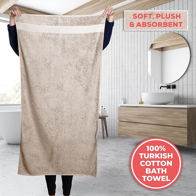 TEXTILOM 100% Turkish Cotton 3 Pcs Bath Towel Set, Luxury Bath Towels for Bathroom, Soft & Absorbent Bathroom Towels Set (1 Bathtowel, 1 Hand Towel, 1 Washcloth)- Beige