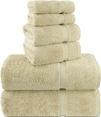 Chakir Turkish Linens 100% Cotton Premium Turkish Towels for Bathroom, 2 Large Bath Towels, 2 Hand Towels, 2 Washcloths (6-Piece Towel Set, Beige)