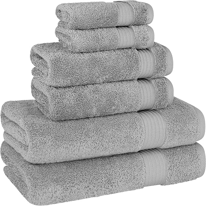 Cotton Paradise 6 Piece Towel Set 100% Cotton Soft Absorbent Turkish Towels for Bathroom 2 Bath Towels 2 Hand Towels 2 Washcloths Light Gray Towel Set