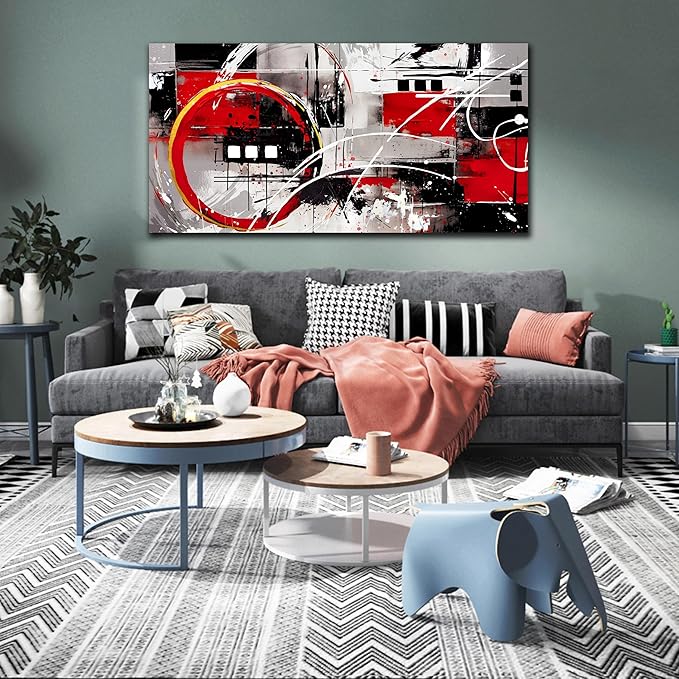 Black and Red Abstract Art - Abstract Wall Art for Living Room Large Size - Minimalist Wall Art for Bedroom Women Ready to Hang Size 29" x 59"