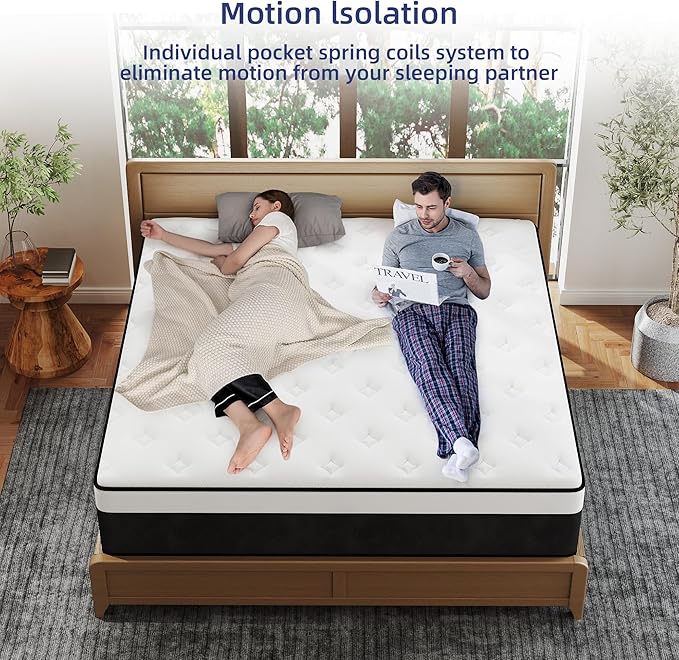Full Mattress, 14 Inch Full Hybrid Mattress in a Box with Memory Foam, Medium Firm, Euro Top, Reinforced Edge Support, Pressure Relief & Motion Isolation, CertiPUR-US Certified