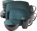 Gibson 99813.16R Elite Soho Lounge 16 Piece Reactive Glaze Dinnerware Set, Teal/Black Tutone