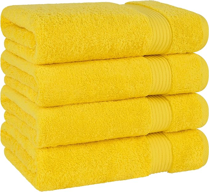 Cotton Paradise 4 Piece Turkish Bath Towels for Bathroom, 100% Cotton Extra Large Soft Plush Towels Bathroom Set, Yellow