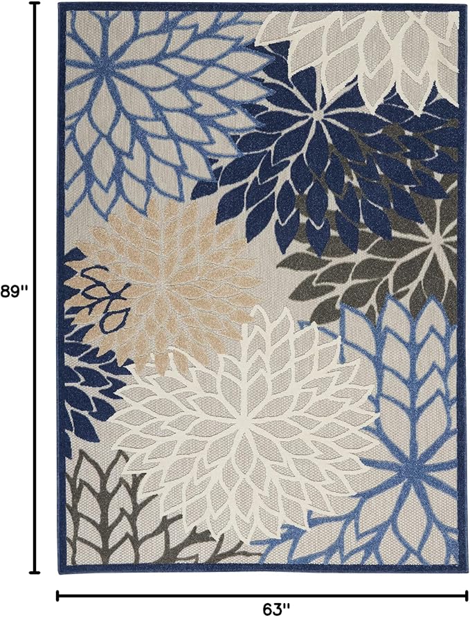 Nourison Home Aloha 5'3" x 7'5" Fabric Indoor/Outdoor Rug in Blue/Multi-Color