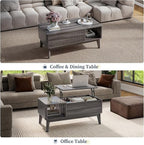 LYNCOHOME Fluted Lift Top Coffee Table with Storage,Modern Center Table for Living Room, Home Office（Grey）