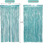 4 Pack 3.3 ft x 6.6 ft Wavy Sparkle Aqua Teal Blue Foil Curtain - Water Blue Foil Streamers for Holiday Bachelorette Ocean Themed Decor Winter Party Decorations Supplies