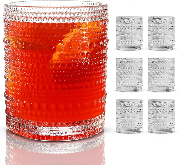 Hobnail Drinking Glasses, Vintage Glassware Set of 6, Vintage Drinking Glasses 11.75 oz, Bubble Glasses Drinking, Hobnail Glasses, Vintage Glass Cups, Jupiter Glasses for Juice, Soda, Beer, Whisky