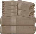 Avalon Towels Luxury 8 Piece Towels Set, 2 Bath Towels, 2 Hand Towels and 4 Washcloths, 600 GSM 100% Ring Spun Cotton Highly Absorbent Bathroom Towel Set, Ideal for Hotel, Spa and Gym (Beige)