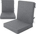 Outdoor Chair Cushions, Water-Resistant & Fade-Resistant, Patio Furniture Lawn Dining Chair Seat Replacement with Mid Back, Ties Zipper, Removable Cover, 18 x 16.5 Inch, Set of 2, Dark Grey