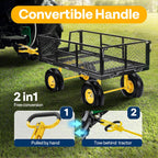 VIVOHOME Garden Cart Steel Heavy Duty 900 LBS Yard and Garden Wagon with 10 inch Tire and Handle Attach to ATV or Tractor Black