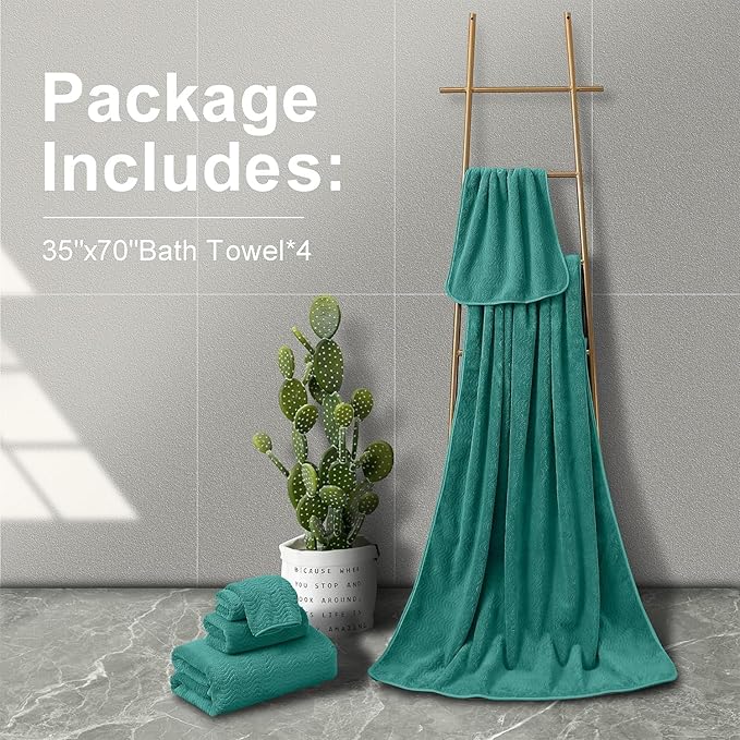 Ultra Soft Bath Towel Set of 4, Extra Large Textured Microfiber Luxury Towels 35x70 in, Quick Dry, Highly Absorbent, Fluffy, Oversized, for Bathroom Shower Pool Hotel Beach