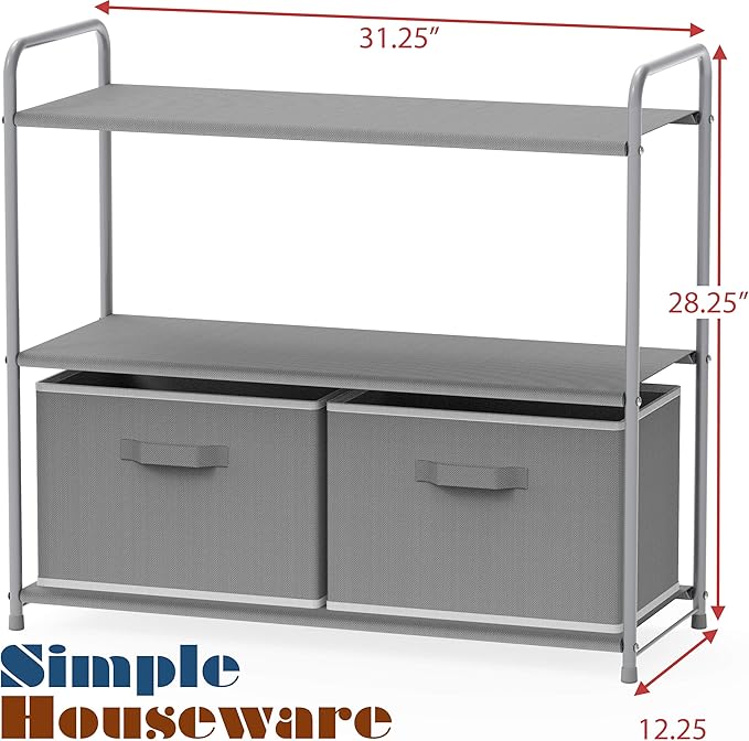 Simple Houseware 3-Tier Closet Storage with 2 Drawers, Grey