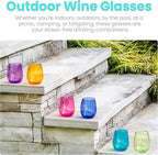 Unbreakable Stemless Glasses – Colored Wine Glasses Set of 6 Plastic Drinking glasses Wine, Water – Acrylic Plastic Gifts for Birthday Women Party, Stylish Glasses for Parties & Everyday (Jewel)