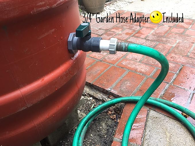 Rain Barrel Spigot Kit - 3/4" PVC Full Port Ball Valve with Bulkhead Fitting +Hose Adapter