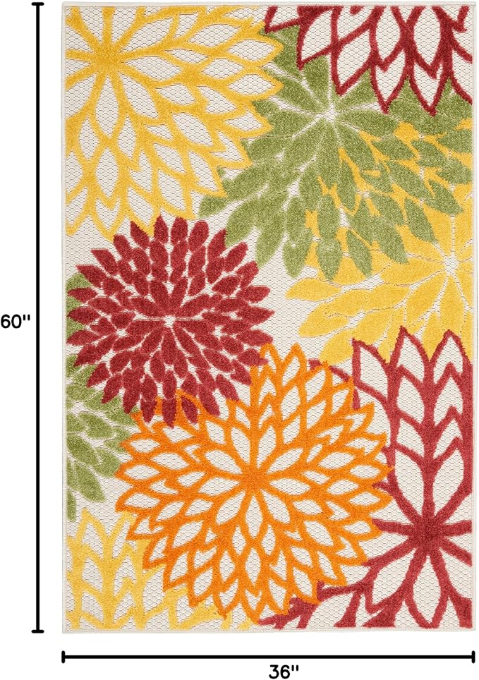 Nourison Home Aloha 3' x 5' Red Multicolored Fabric Tropical Area Rug (3' x 5')
