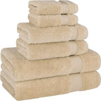 Cotton Paradise 6 Piece Towel Set, 100% Cotton Soft Absorbent Turkish Towels for Bathroom, 2 Bath Towels 2 Hand Towels 2 Washcloths, Beige Towel Set