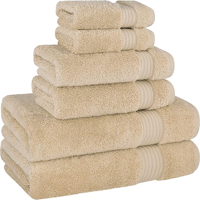 Cotton Paradise 6 Piece Towel Set, 100% Cotton Soft Absorbent Turkish Towels for Bathroom, 2 Bath Towels 2 Hand Towels 2 Washcloths, Beige Towel Set