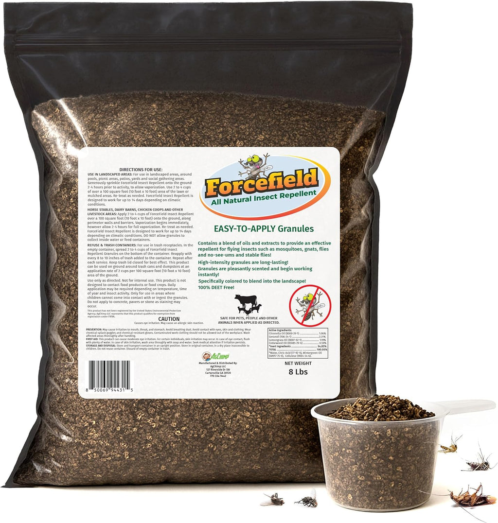 ForceField Natural Flea, Tick, Mosquito Yard Treatment - Repellent Granules for Backyard Mosquito Control | Pet Safe, DEET-Free Outdoor Control | Long-Lasting Barrier for Lawns, Patios, & Barns 8 LB