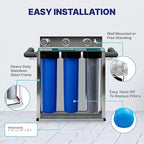Nu Aqua 3-Stage Whole House Water Filter System with Pressure Gauges - 20” x 4.5” Home Water Filtration System - Sediment, Granular Carbon, Carbon Block Filters - Main Line Home Water Filter System