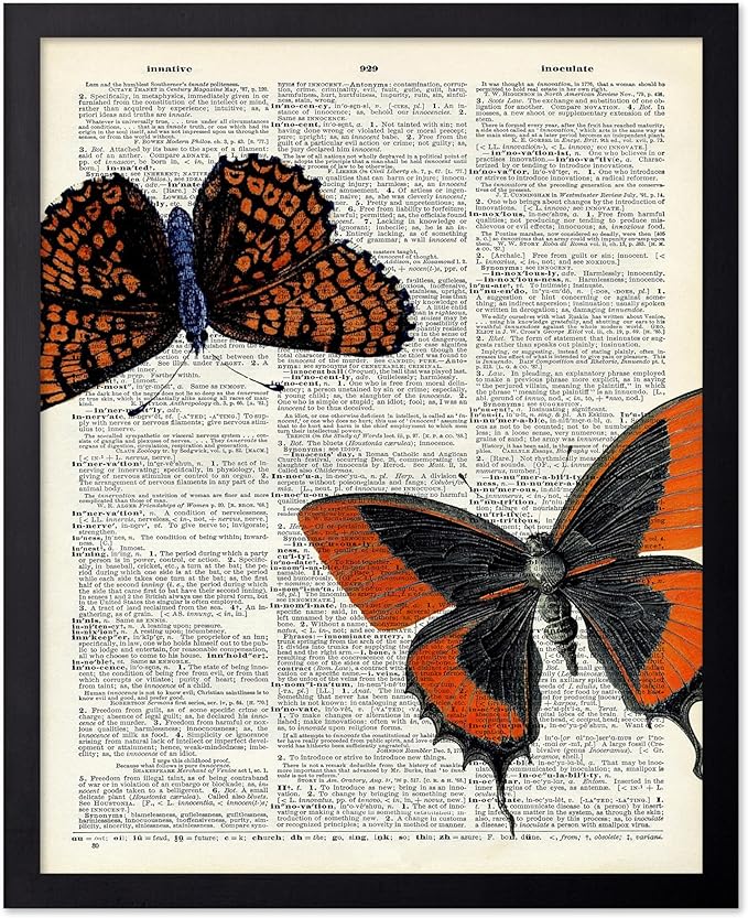 Poster Master Dictionary Art Poster - Butterflies Print - Moth Art - Butterfly Art - Insect Art - Gift for Men, Women & Animal Lover - Chic Decor for Living Room or Bedroom, 16x20 Black Framed