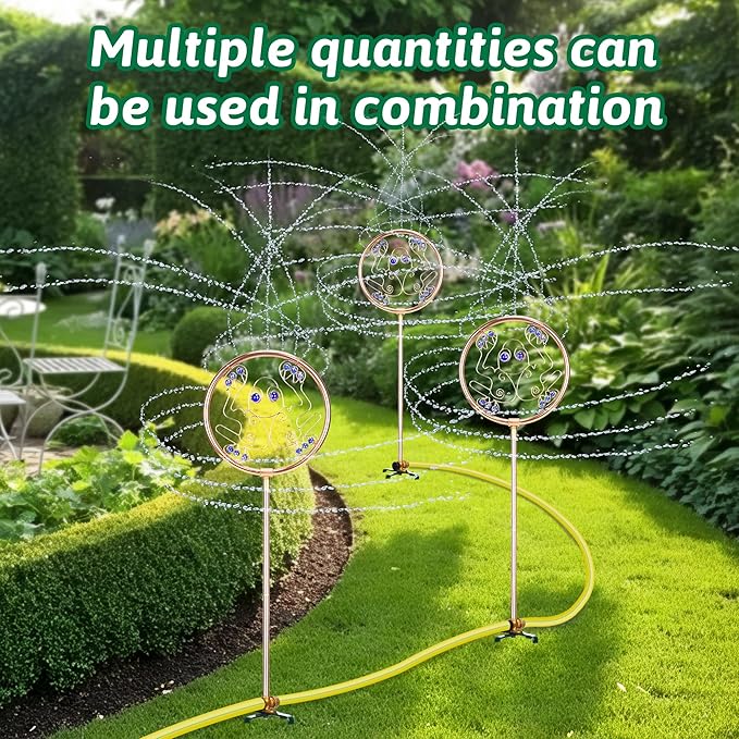34" Tall Copper-Coated Stainless Steel Garden Sprinkler, 360° Rotating Decorative Ornamental Sprinkler for Lawn, Yard & Landscape Watering (Frog)