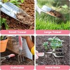 Garden Tools, 8 Piece Gardening Tools with Bag, Heavy Duty Stainless Steel Garden Tools Set, Outdoor Hand Tools, Ideal Garden Tool Kit Gifts for Women Pink.