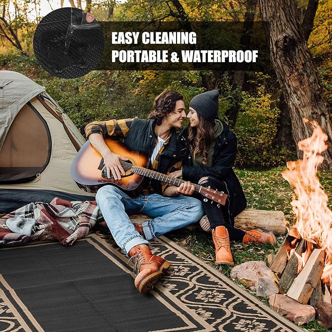 Patio Rug 5'x8' Waterproof Outside Area Rugs Reversible Brown Outdoor Plastic Straw Carpet for RV Deck Camping Entryance Porch Picnic Balcony Beach