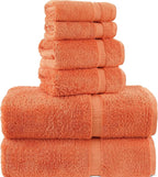 Chakir Turkish Linens 100% Cotton Premium Turkish Towels for Bathroom, 2 Large Bath Towels, 2 Hand Towels, 2 Washcloths (6-Piece Towel Set, Coral)