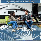 Waterproof Outdoor Rug 6x9 ft, Reversible Plastic Straw Mat with Leaf Pattern, Large Floor Mat for Patio, Camping, Picnic, Backyard RV, Deck, Blue