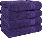 Cotton Paradise 4 Piece Turkish Bath Towels for Bathroom, 100% Cotton Extra Large Soft Plush Towels Bathroom Set, Purple