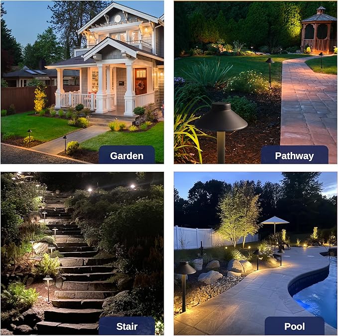 Brass Low Voltage Path Lights - 12V Landscaping Pathway Lamp IP65 Waterproof, Wired Walkway Lighting Outdoor, LED Mushroom-top Bronze for Lawn Backyard Garden G4 Bulb Not Included (8 Pack)