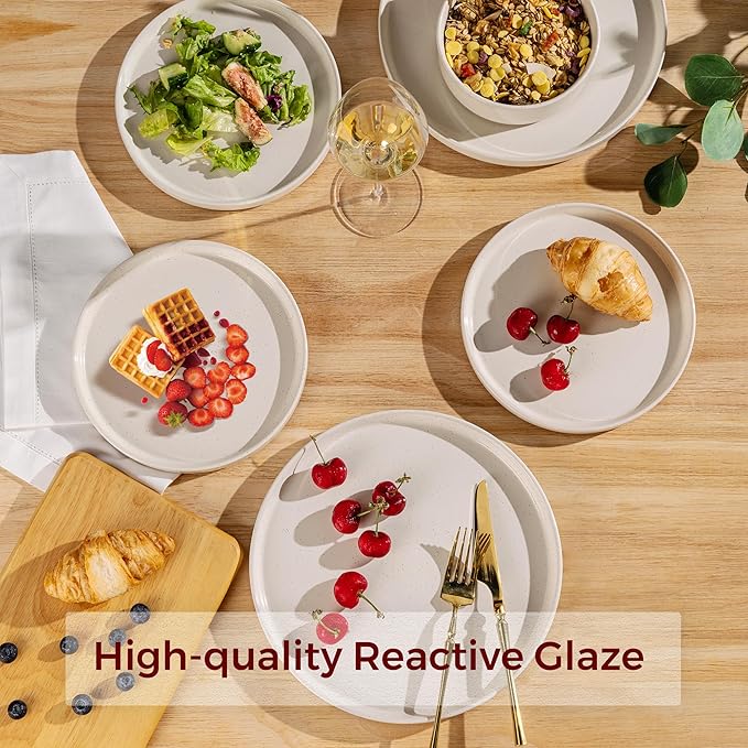 AmorArc Ceramic Dinnerware Set for 8 | Speckled Stoneware Plates and Bowls with Rustic Terracotta Underside| Scratch Resistant,Dishwasher & Microwave Safe Dishes Sets- 24pcs Beige