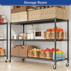 REGILLER 3-Wire Shelf Adjustable Heavy Duty Storage Shelves,Metal Organizer Wire Rack for Laundry Bathroom Kitchen Pantry Closet Garage Shelving with Wheel(Black,24" Dx59.6 Wx47.6 H)