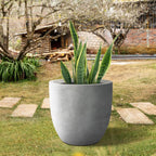 Kante 18 Inch Dia Round Concrete Planter, Indoor Outdoor Large Plant Pot with Drainage Hole and Rubber Plug for Home Patio Garden, Natural Concrete