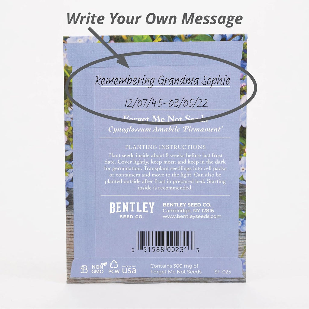 Bentley Seed Co. | Seeds of Remembrance | Pre Filled Non-GMO, Non-Coated Forget Me Not Seeds Packets | Perfect Memorial Service Giveaways and Celebration of Life Decorations | Pack of 25
