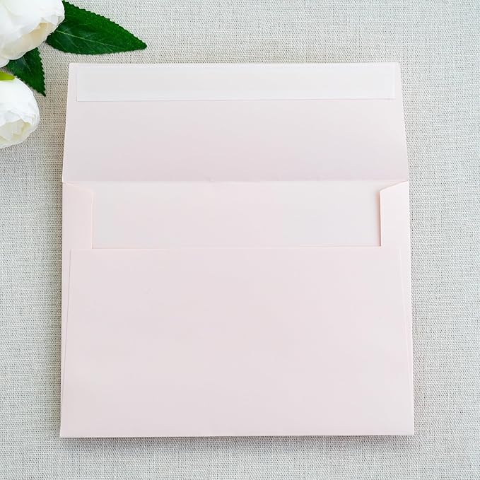 PONATIA 50 PCS 5x7 Envelopes, Blush Pink Self- Adhesive A7 Envelopes for Weddings, Invitation Cards, Photos, Postcards, Greeting Cards Mailing, Baby Shower, Graduation, Christmas Gift Cards