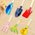 12 Pcs Beach Toys for Kids Metal Beach Sand Toys with Sturdy Wooden Handle Safe Beach Garden Tools Including Spoon, Fork, Rake, Flat and Pointed Shovel Digging Buckets Gifts for Kids